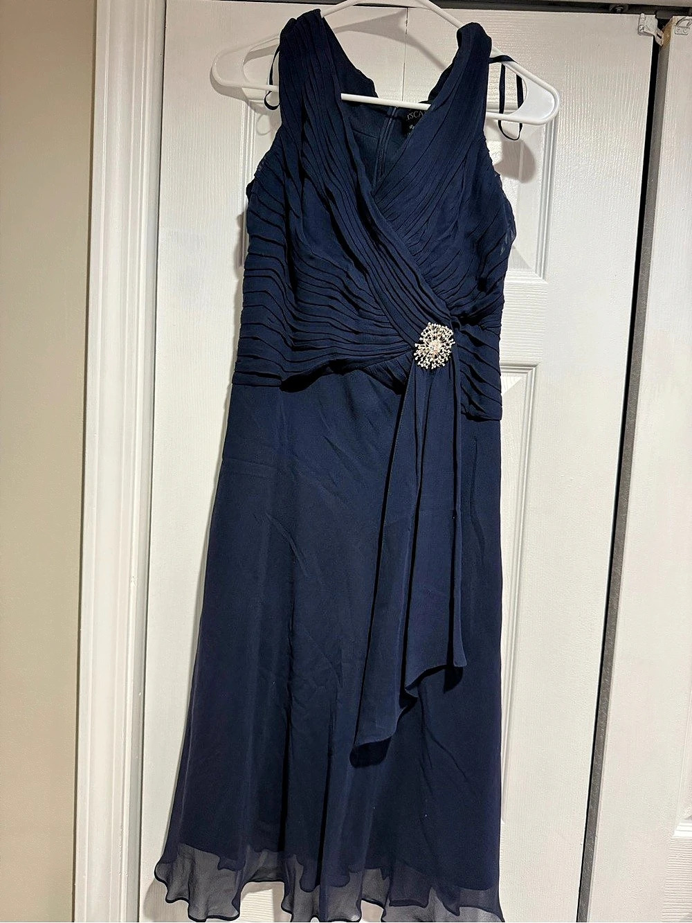 Xscape Pleated Maxi Dress in Blue Size 10P